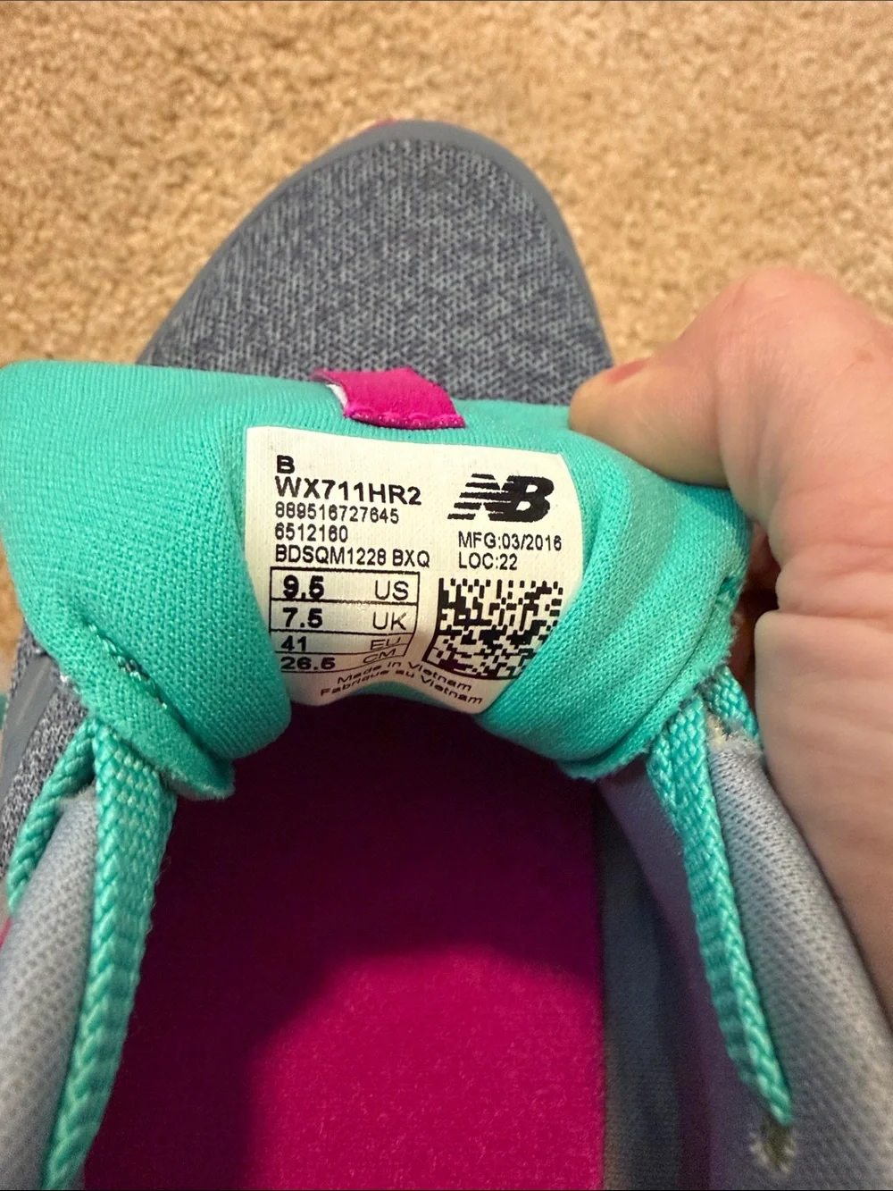 New Balance Gray Athletic Sneakers with Teal & Pink Accents - Picture 2 of 4